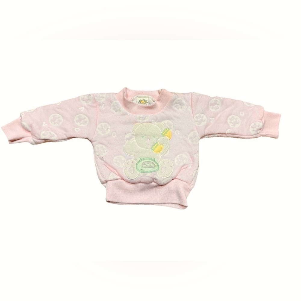 Vintage 80s 90s Pullover Bear Sweatshirt Baby Girl Size 3-6 mo Cuties By Judy